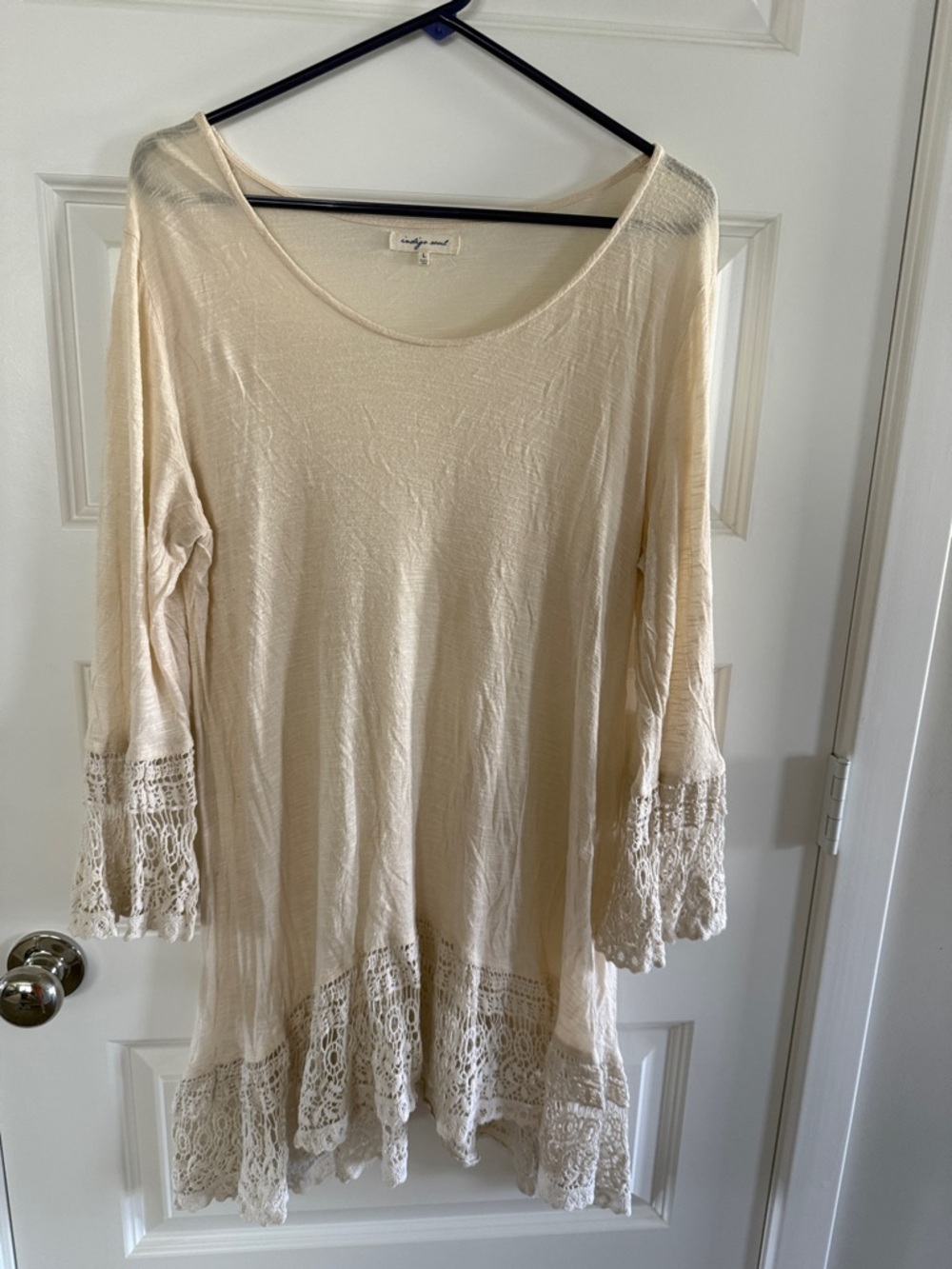 indigo soul Cream Crochet-Trim Long Sleeve Tunic